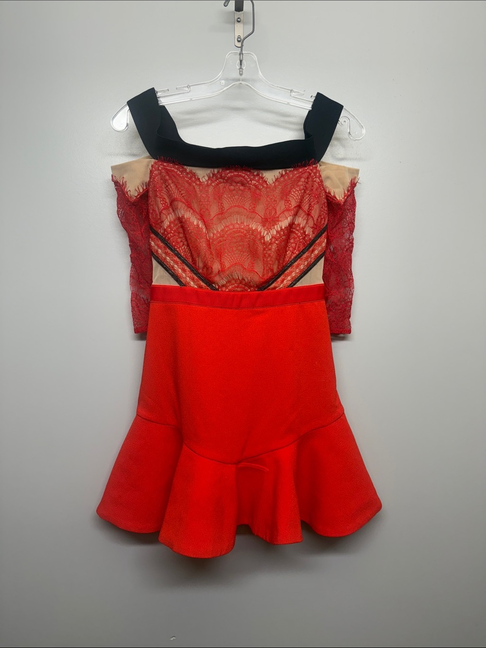 Three Floor Red Lace Mini Dress
